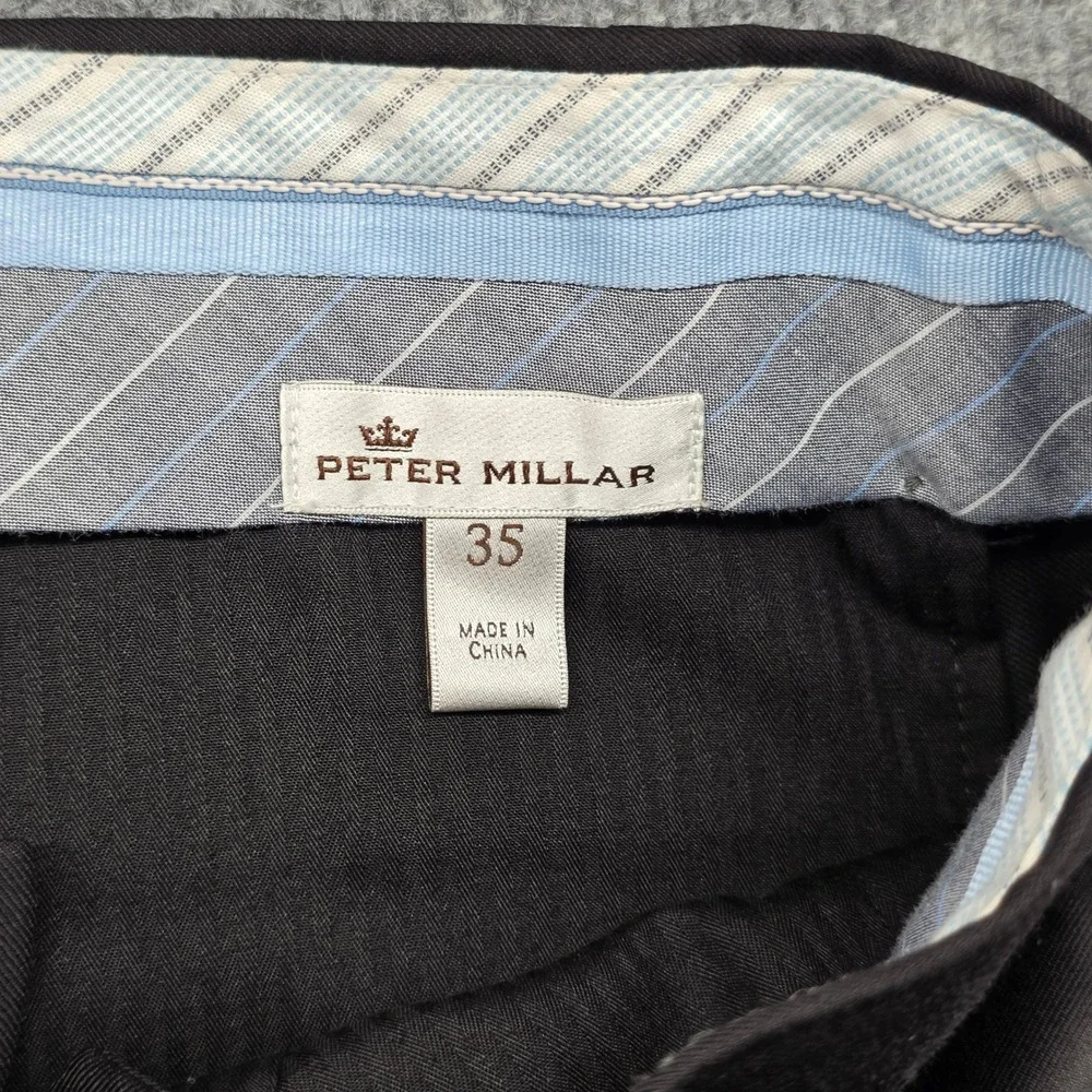 Peter Millar Mens Size 35 Black 100% Wool Flat Front Dress Trousers MS17B99‎